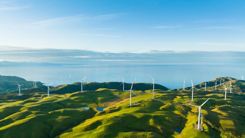 wind energy over mountains by the ocean